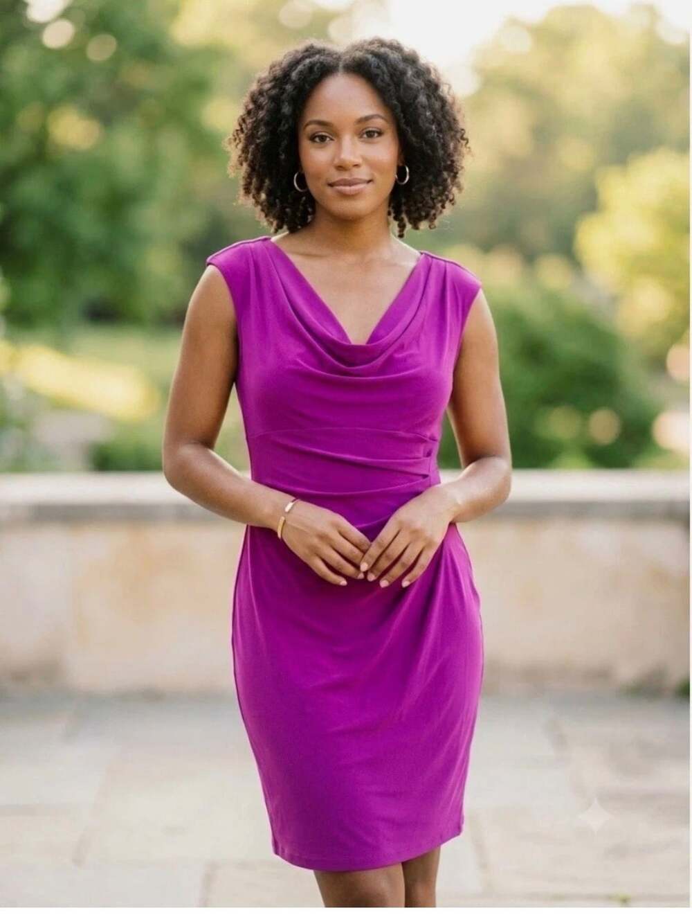 Lauren Ralph Lauren Purple Magenta Cowl Neck Ruched Sheath Dress 8